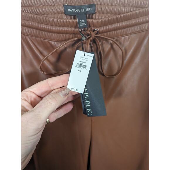 Banana Republic Vegan Leather Jogger Pants Cognac Drawstring Size XXL NWT - Picture 5 of 11
